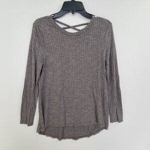 250.  Doe & Rae NWT Women's Long Sleeve Rib Knit Pullover Top Gray Netural